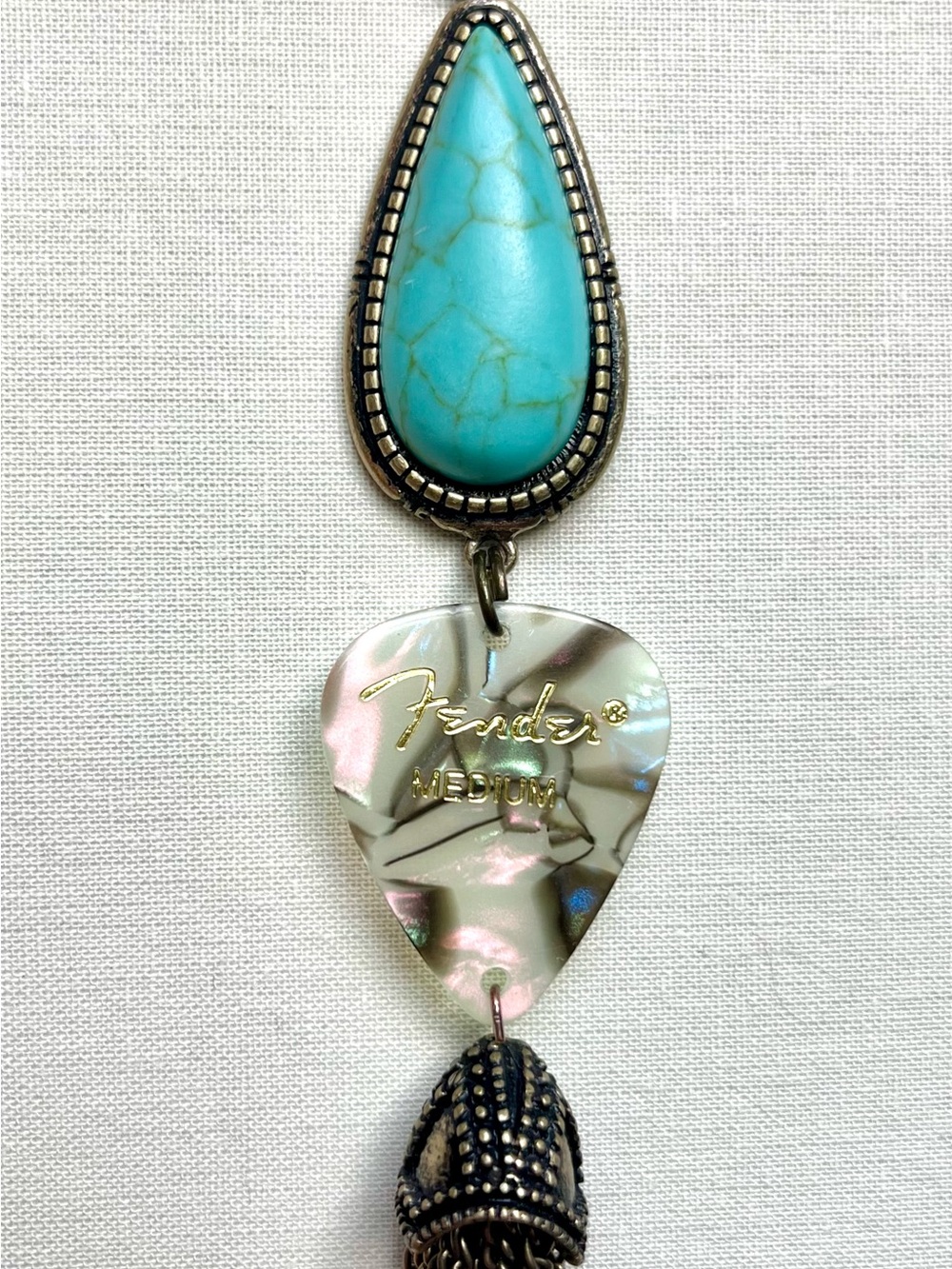 Fender Turquoise Teardrop necklace with Iridescent Pick Charm